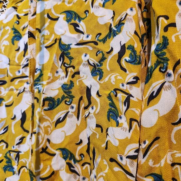 Anthropologie 0 Small Janie Bunny Rabbit Mustard Yellow Flounced Peasant Blouse. - Picture 3 of 7